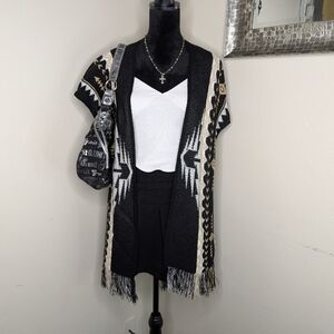 Black And White Aztec Pattern Cardigan  Medium/Large